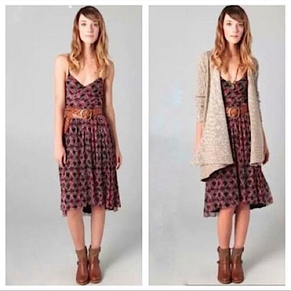Free People MEDIUM Floral Mesh Hi/Low Strappy Midi Dress boho